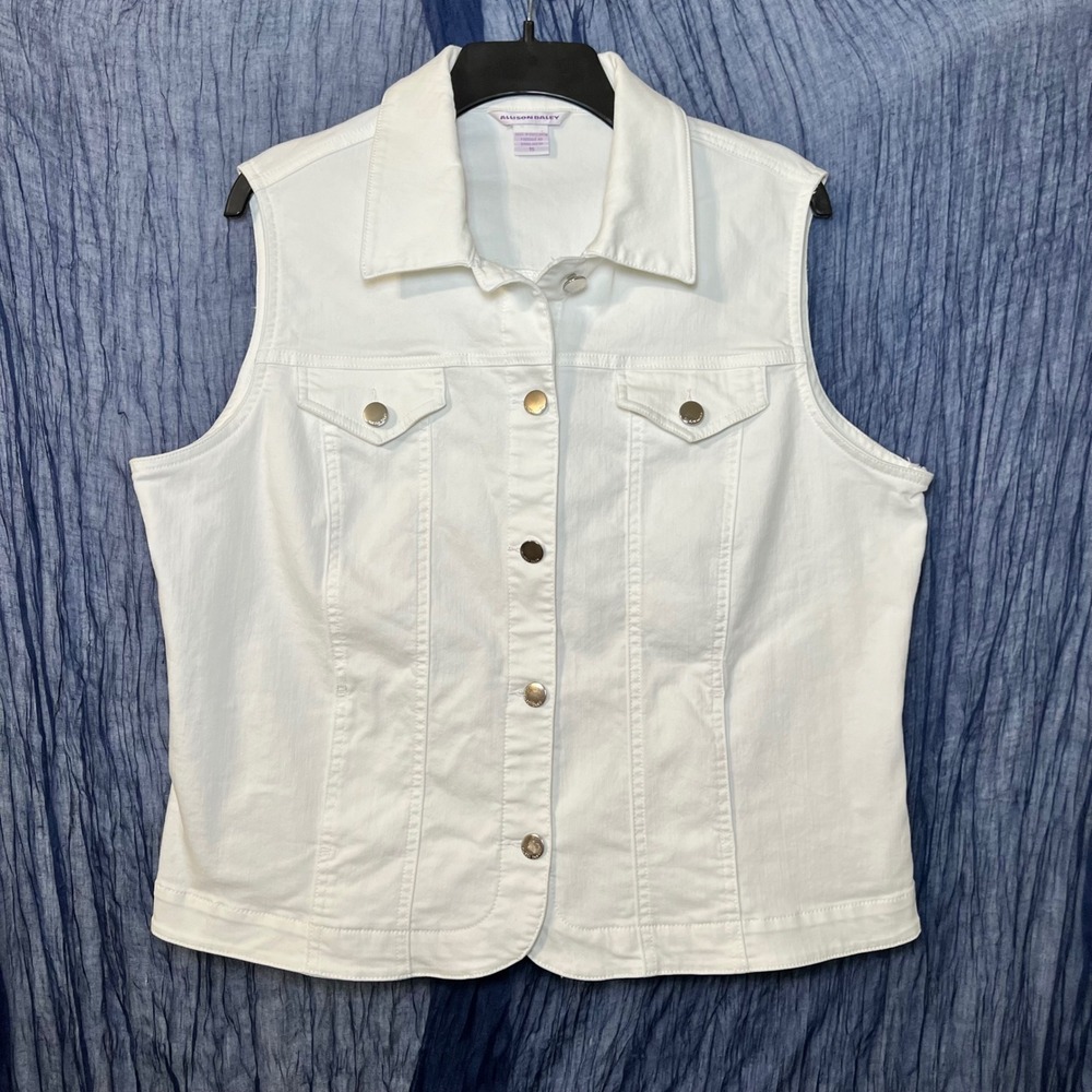 Allison Daley Classic Americana Coastal Resort Western White Denim Vest Sz 16